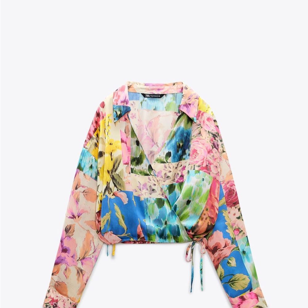 Zara Pink and Yellow Sailor Collar Crop Blouse